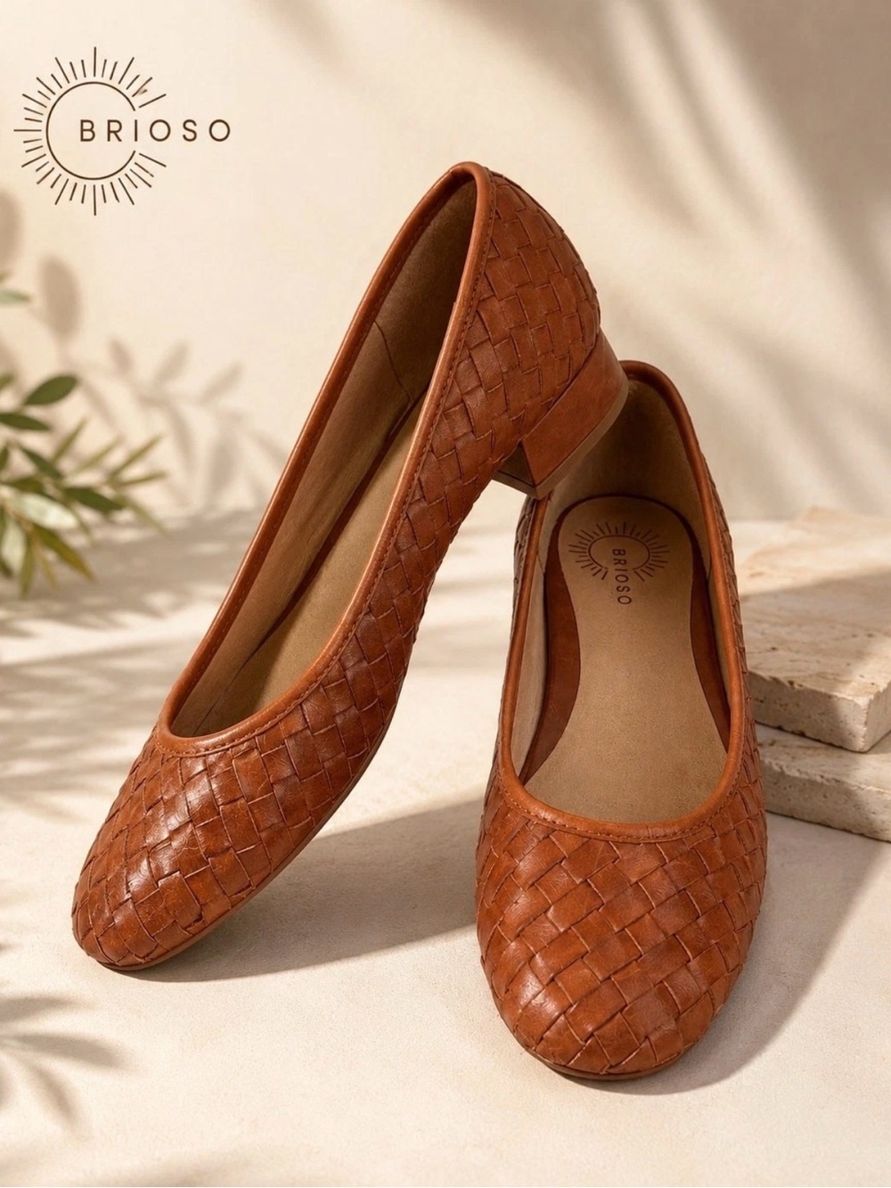 Brioso Woven Leather Ballet Flats Brown Low Block Heel Women’s US 6.5 NWOB $130